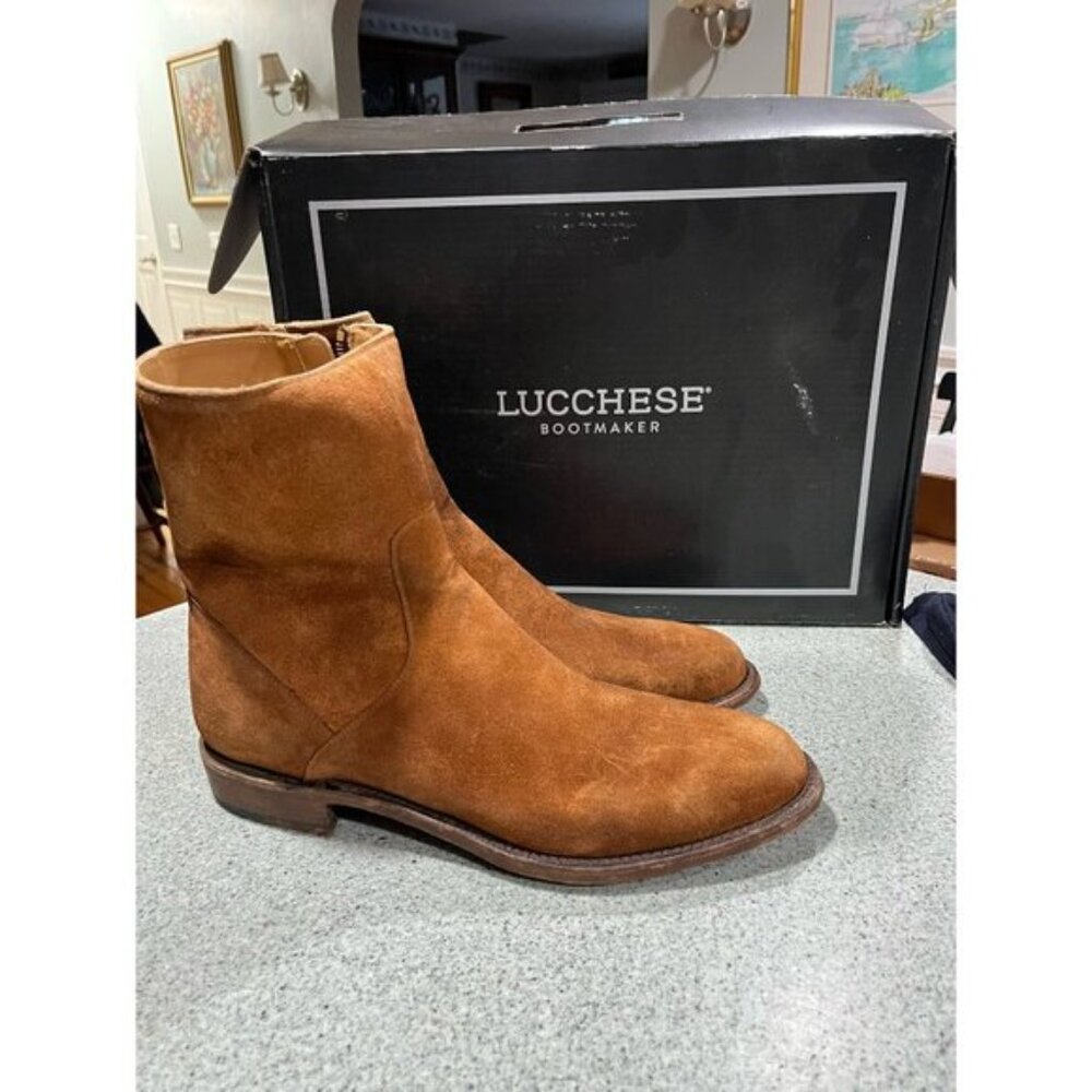Lucchese Men Sz 14 Jonah Western Roper Boots Maracca Calf Suede Chelsea Zip Up
